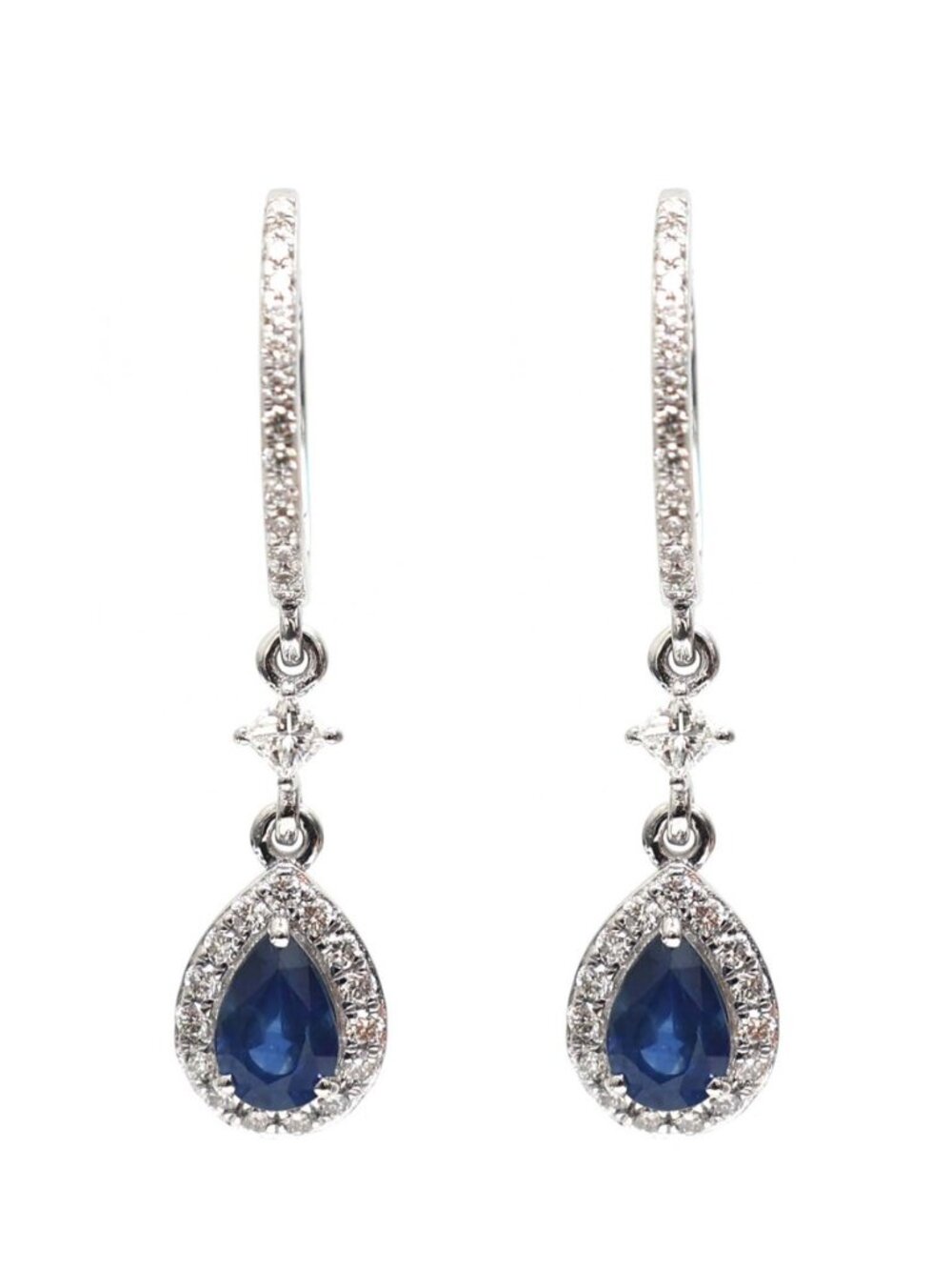 Blue Sapphire 18K Natural Diamond White Gold Drop Earrings